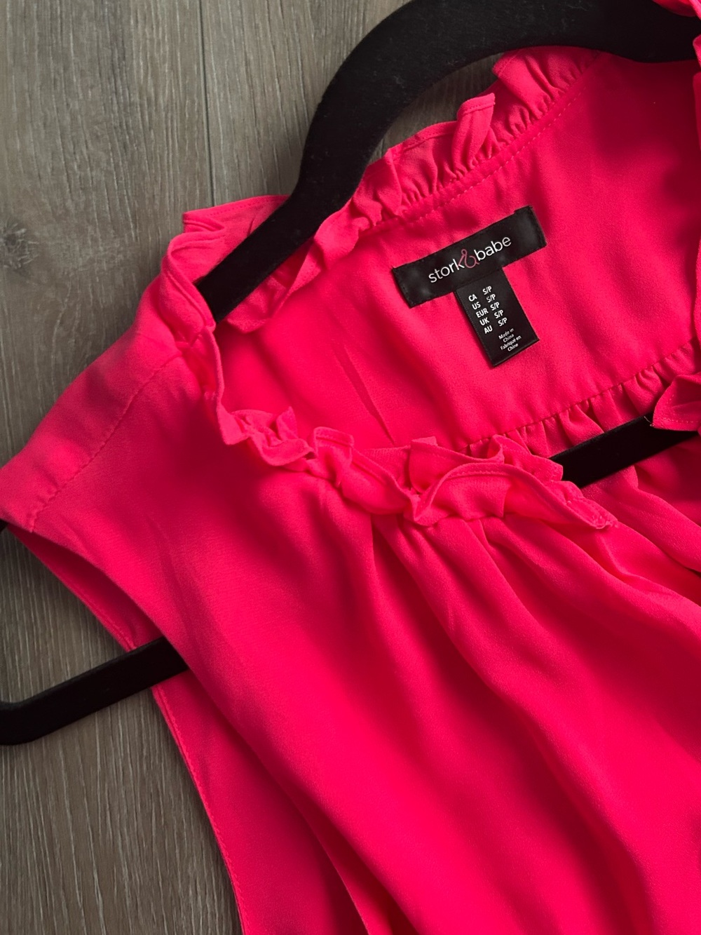 Maternity - Stork & Babe Bright Pink Ruffled Neck Sleeveless Dress